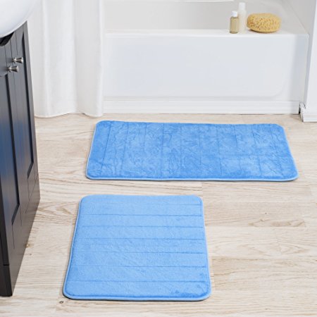 Lavish Home 2 Piece Memory Foam Striped Bath Mat, Blue