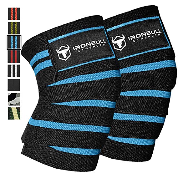 Iron Bull Strength Knee Wraps (1 Pair) - 80" Elastic Knee Elbow Support & Compression Weightlifting, Powerlifting, Fitness, WODs & Gym Workout - Knee Straps Squats