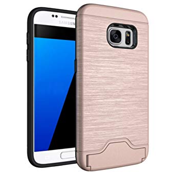 Galaxy S7 Case, SsHhUu [Card Slot Holder] Dual Layer Protective Hard Hybrid Cover with Credit Card Slot and Kickstand Phone Case for Samsung Galaxy S7 G930 G930F (5.1 Inch) Rose Gold