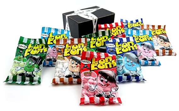 Eiffel Bon Bons Chewy Candy 5-Flavor Variety: Two 4 oz Bags Each of Apple, Strawberry, Blue Raspberry, Cherry, and Caramel in a BlackTie Box (10 Items Total)