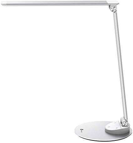 TaoTronics TT-DL19 LED Desk Lamp morden desk lamp with USB Charging Port, Eye- care Dimmable Lamp, general size lamp, Metal, Silver(renewed)