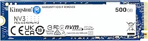 Kingston NV3 500GB M.2 2280 NVMe SSD | PCIe 4.0 Gen 4x4 | Up to 5000 MB/s | SNV3S/500G