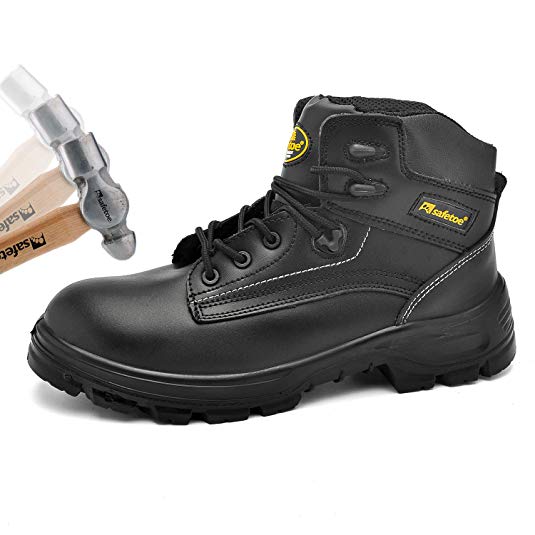 SAFETOE Mens Safety Boots Work Shoes - M8356B Black Waterproof Leather Work Boots Steel Toe Safety Shoes