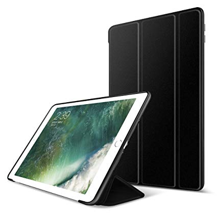 New iPad 2018/2017 9.7 Case,GOOJODOQ Lightweight Smart Cover with Auto Sleep/Wake Function PU Leather Silicon Soft TPU Folio Case for Apple New iPad 9.7 Inch 2018/2017 Model in Black