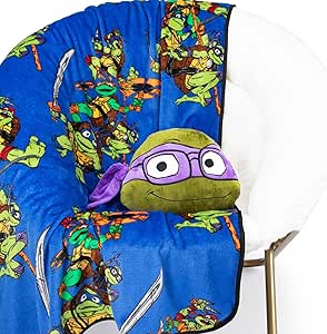 Jay Franco Nickelodeon Teenage Mutant Ninja Turtles Mutant Mayhem Donatello Nogginz Set - 40 x 50 Inch Blanket & Plush Pillow Set, Kids Super Soft 2 Piece Set