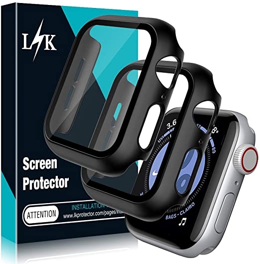 [2 Pack] L K Case for Apple Watch 40mm Series 4/5 Built-in Tempered Glass Screen Protector, All-Around Ultra-Thin Bumper Full Cover Hard PC Protective Case for iWatch 40MM