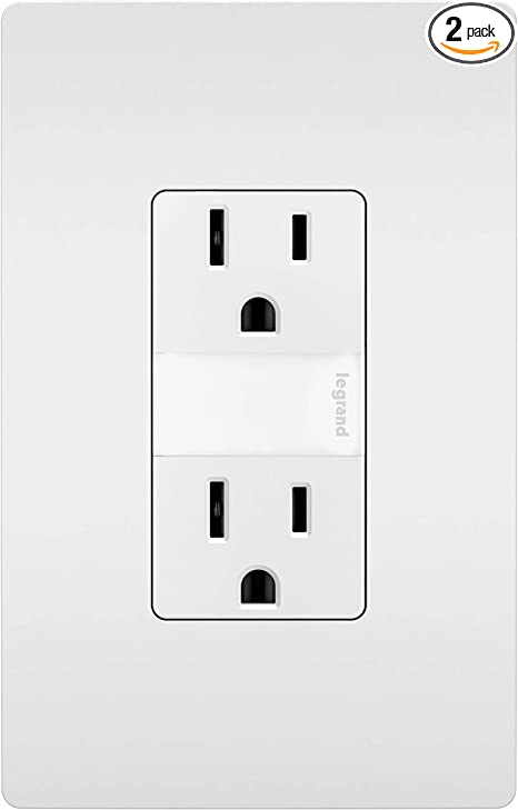 Legrand - Pass & Seymour Radiant Adjustable LED Night Light Outlet with Screwless Wall Plate Included, Nightlight Electrical Outlets, Tamper Resistant, Safe for Kids, White, NTL885TRWCC6 (NTL885TRWPW)