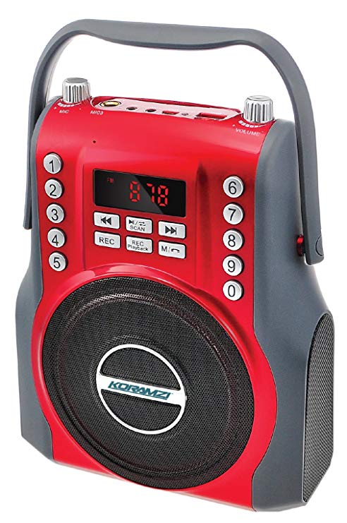 KORAMZI Karaoke Portable Rechargeable Boombox with Bluetooth,USB,SD, FM Radio, AUX In , 3.5 mm Audio Jack, Bluetooth Call Answering, Electric Guitar audio input, MIC jack KS-200RD (Red)