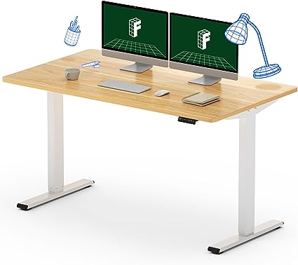 FLEXISPOT EN1 Electric Height Adjustable Desk 55 x 28 Inches Whole-Piece Desk Ergonomic Memory Controller Standing Desk Stand Up Desk Workstation (White Frame   55" Maple Top, 2 Packages)