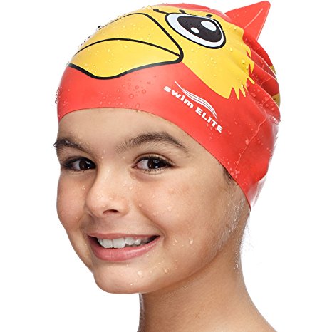 Fun Design Kids Silicone Swim Cap Animal Shaped for Boys and Girls Aged 2-6