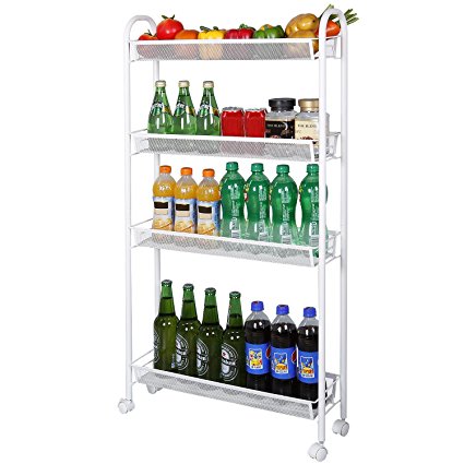 Lifewit 4-Tier Gap Storage Rolling Cart with Omnidirectional Casters, Slim Slide-out Tower Rack for Kitchen / Bathroom / Laundry Room / Pantry Organization, White