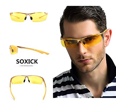 Soxick® HD Night Driving Glasses Anti Glare Polarized Sport Sunglasses for Night Rain Fog Snow Sunny Day Driving Safety