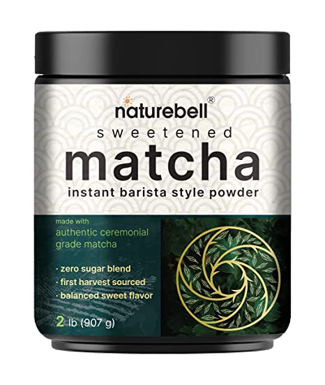 Matcha Green Tea Powder | Sweetened with Zero Sugar, 2 Pounds - Instant Barista Style Matcha Latte, Authentic Ceremonial Grade & Potent Early Harvest, Great for All Matcha Purposes