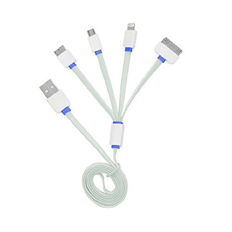 Charging Cable, Ourkens Premium Quality 4 in 1 Multiple Universal USB Charging Cable 3ft(1M) with 8 Pin Lighting / 30 Pin / Micro USB Ports for iPhone, iPad, iPad Mini, iPad Air, iPad Pro, Samsung Galaxy, Note and most Android phones, Tablet (4 in 1 White)