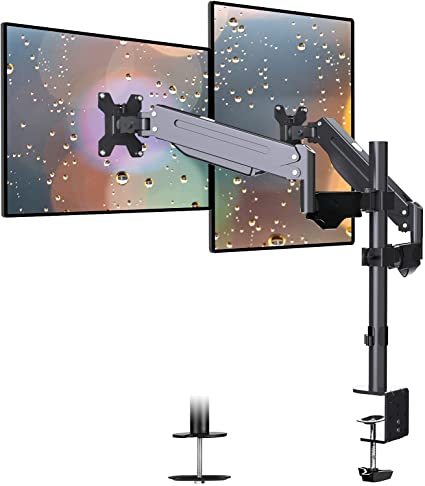 Suptek Dual Monitor Mount Stand-Height Adjustable Gas Spring Monitor Arm Desk Mount Vesa Bracket with C Clamp,Grommet Base for 2 Computer Screens 17 to 27 inches up to 13.2lbs(MD8422)