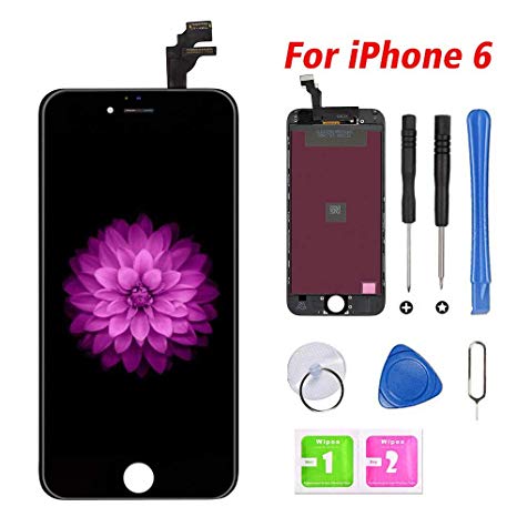 FFtopu Compatible with iPhone 6 Screen Replacement Black (4.7''), LCD Display & Touch Screen Digitizer Replacement Full Assembly with Free Tools Kit