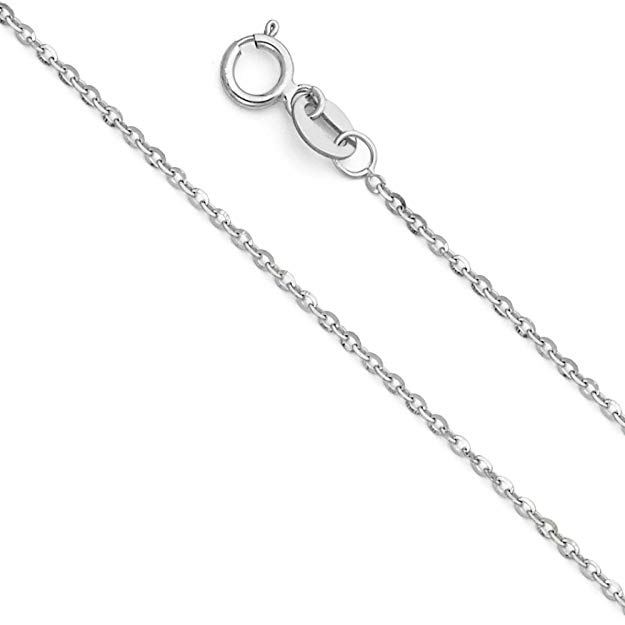 14k Yellow OR White Gold Solid 1mm Side Diamond Cut Rolo Cable Chain Necklace with Spring Ring Clasp