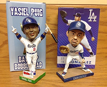 LOT of 2 ~ Adrian Gonzalez Dodgers and Yasiel Puig 2015 QUAKES Bobblehead SGA