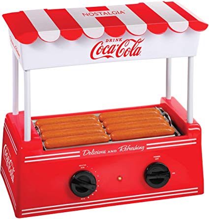 Nostalgia HDR8CK Coca-Cola Hot Dog Warmer 8 Regular Sized, 4 Foot Long and 6 Bun Capacity, Stainless Steel Rollers, Perfect For Breakfast Sausages, Brats, Taquitos, Egg Rolls