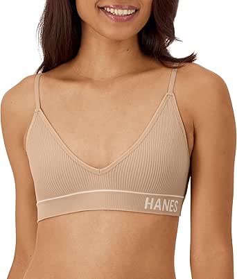 Hanes Women's Originals Seamless Triangle Rib Bralette, Soft Ribbed Bra, Comfortflex Fit