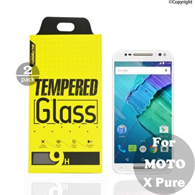 [2 Pack] Moto X Pure Edition Screen Protector Bubble Free Install Tempered Glass Film ,Draws 2.5 D Round Edge Ultra Thin Premium HD 9H Hardness Scratch Proof for Motorola X Style