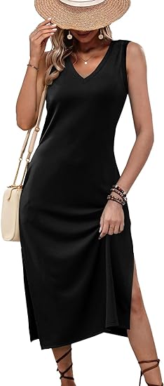 Dokotoo V Neck Summer Dress Casual Womens Fashion Sleeveless Maxi Dress T Shirt Dress with Pockets 2024