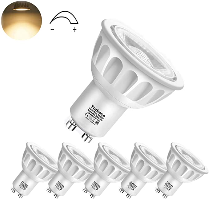 Torkase Dimmable GU10 LED Bulbs, 240-Volts, 2700-Kelvin Warm Glow, 90% Energy Saving, 5-Watt(50-Watt Halogen Equivalent), 36-Degree MR16 LED Spot Track Light Bulb -6 Pack