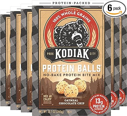 Kodiak Oatmeal Protein Ball Mix, Chocolate Chip, High Protein, 100% Whole Grains, (Pack of 6)