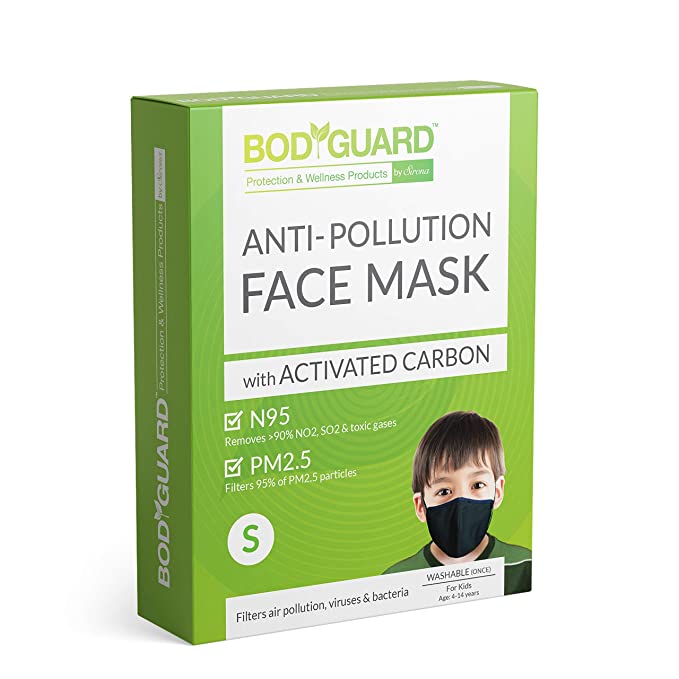 BodyGuard Reusable Anti Pollution Face Mask with Activated Carbon, N95   PM2.5 for kids - Small (Black)