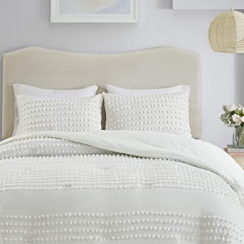 Comfort Spaces Phillips Comforter Reversible 100% Cotton Face Jacquard Tufted Chenille Dots Ultra-Soft Overfilled Down Alternative Hypoallergenic All Season Bedding-Set, Twin/Twin XL, Ivory