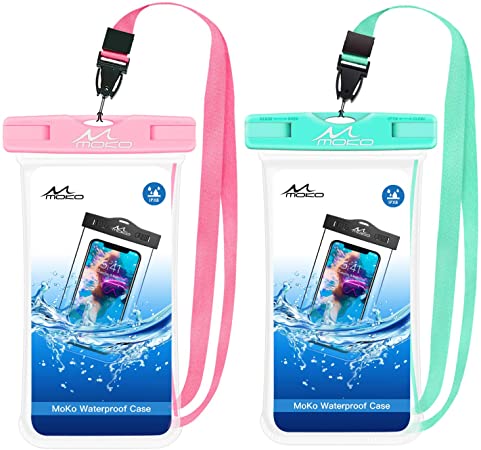 MoKo Waterproof Phone Pouch [2 Pack], Underwater Phone Case Dry Bag with Lanyard Compatible with iPhone 12 Mini/12/12 Pro, iPhone 11/11 Pro/11 Pro Max, X/Xs/Xr/Xs Max 8, Samsung Note 10, S20/S10/S9