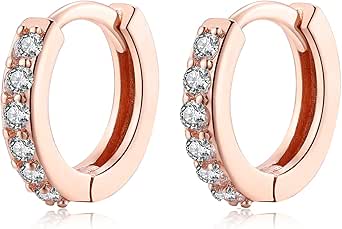 Klein Creolen Ohrringe Silber 925 Vergoldet Rosegold Mit Zirkonia 7mm-11mm Kreolen Verschiedene Größen Ohrringe für Damen Hypoallergen Schlafen Klappcreolen