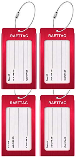 Luggage Tags, LLFSD RAETTAG Metal Suitcase Tags Travel Bag ID Identifier Luggage Tag (Red 4Pack)