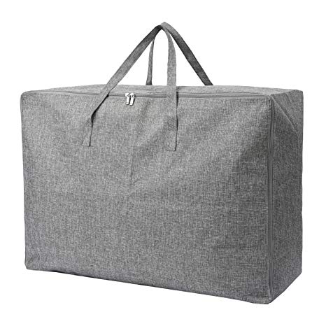 105L Extra Large Lead Free Organizer Storage Tote Bag - Sturdy, No Smell, Moisture Proof Linen Fabric, Carrying Bag, Camping Bag, Clothes Bag for Bedding, Comforters, Pillows, House Moving. (Grey)