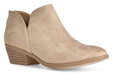 Women's Madeline Western Pointed Toe Slip on Bootie - Low Stack Heel - Zip Up - Casual Ankle Boot by LUSTHAVE