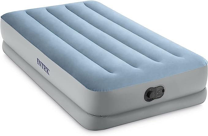 INTEX 64157E Dura-Beam Plus Mid-Rise Air Mattress: Fiber-Tech – Twin Size – Built-in USB Electric Pump – 14in Bed Height – 300lb Weight Capacity