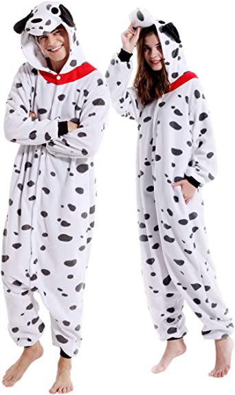 vavalad Adult Animal Dalmatian Onesie Pajamas Christmas Costume Cosplay Homewear One Piece Pajamas for Women Men
