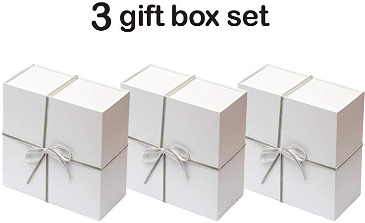 Collapsible Gift Box Set with Magnetic Closure (8x8x4, White/Grey)