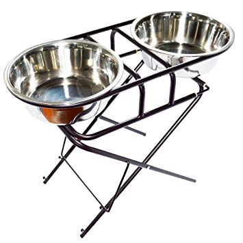 EXPAWLORER Stainless Steel Elevated Dog Bowl and Stand Set, Multi-Level Adjustable Raised Pet Feeder