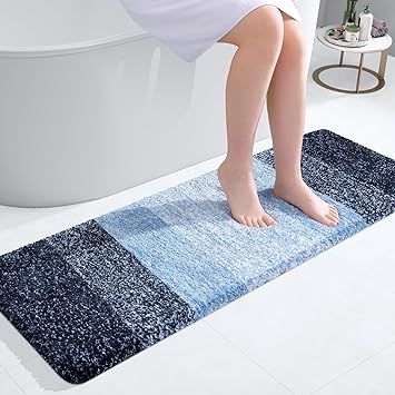 OLANLY Luxury Bathroom Rug Mat 47x17, Extra Soft and Absorbent Microfiber Bath Rugs, Non-Slip Plush Shaggy Bath Carpet Runner, Machine Wash Dry, Bath Mats for Bathroom Floor, Tub and Shower, Navy