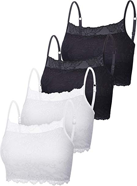 4 Pieces Women's Lace Cami Stretch Lace Half Cami Breathable Lace Bralette Top for Women Girls