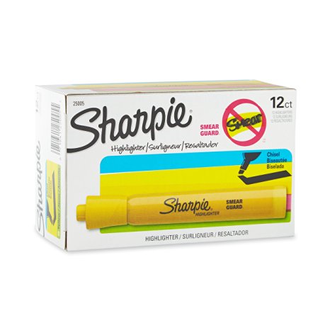 Sharpie Accent Tank-Style Highlighters, 12 Yellow Highlighters(25005)