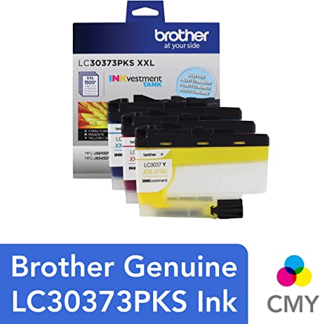 Brother Genuine LC30373PKS, 3-Pack Super High-Yield Color INKvestment Tank Ink Cartridges, Includes 1 Cartridge Each of Cyan, Magenta and Yellow Ink, Page Yield Up to 1,500 Pages/Cartridge, LC3037