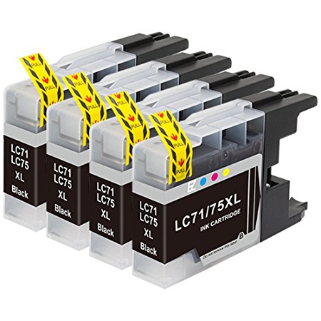 E-Z Ink (TM) Compatible Ink Cartridge Replacement for Brother LC-75 XL Black High Yield (4 Pack)