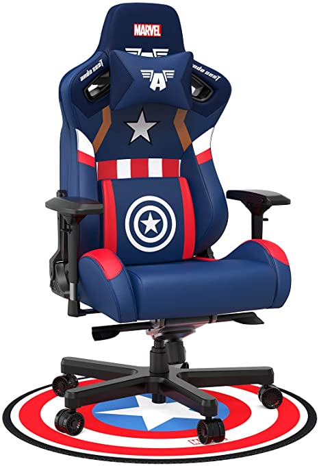 Gaming Chair,ANDASEAT Captain American Ergonomic Swivel Computer Office Chair,4D Adjustable PU Armrest Video Game Chairs,160°PVC Leather Recliner Rocker with Headrest Lumbar Pillow for Home(Blue)