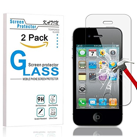 iPhone 4S Screen Protector - KATIN [2-Pack] Apple iPhone 4 , iPhone 4S Premium Tempered Glass 9H Hardness , Anti-Fingerprint , Bubble Free with Lifetime Replacement Warranty