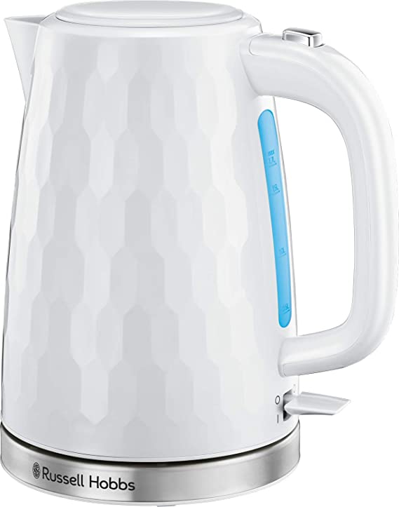 Russell Hobbs 26050 Cordless Electric Kettle - Contemporary Honeycomb Design with Fast Boil and Boild Dry Protection, 1.7 Litre, 3000 W, White
