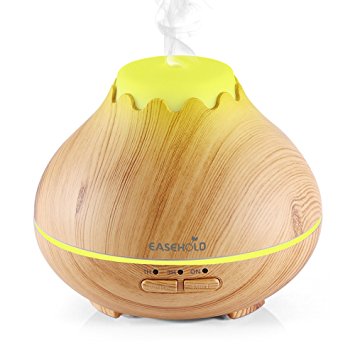 Easehold 150ml Mini Essential Oil Diffuser Humidifiers Ultrasonic Cool Mist with 7 Led lights Waterless Auto Off Wood Grain Finish (Yellow)