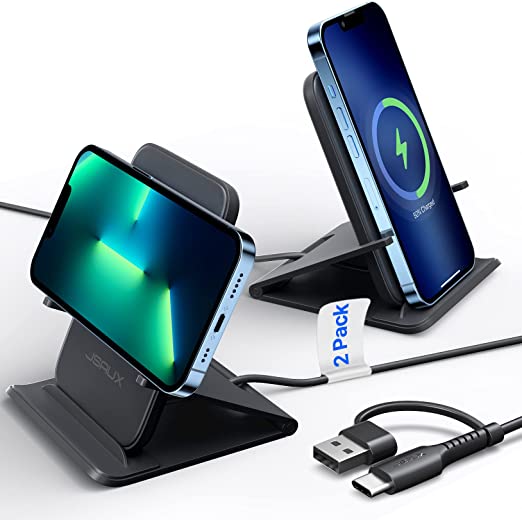 𝙉𝙀𝙒 Wireless Charger Stand [2 Pack], JSAUX 10W Compatible with iPhone 13/13 Pro/13 Pro Max/13 Mini/12/12 Pro/11, Samsung Galaxy S22/S22 Ultra/S21/S20/S10, iPhone Wireless Charging Stand Pad