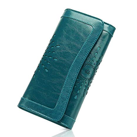 OURBAG Women Leather Wallet Clutch Purse Card Holder Ladies Hollow Out Long Wallet
